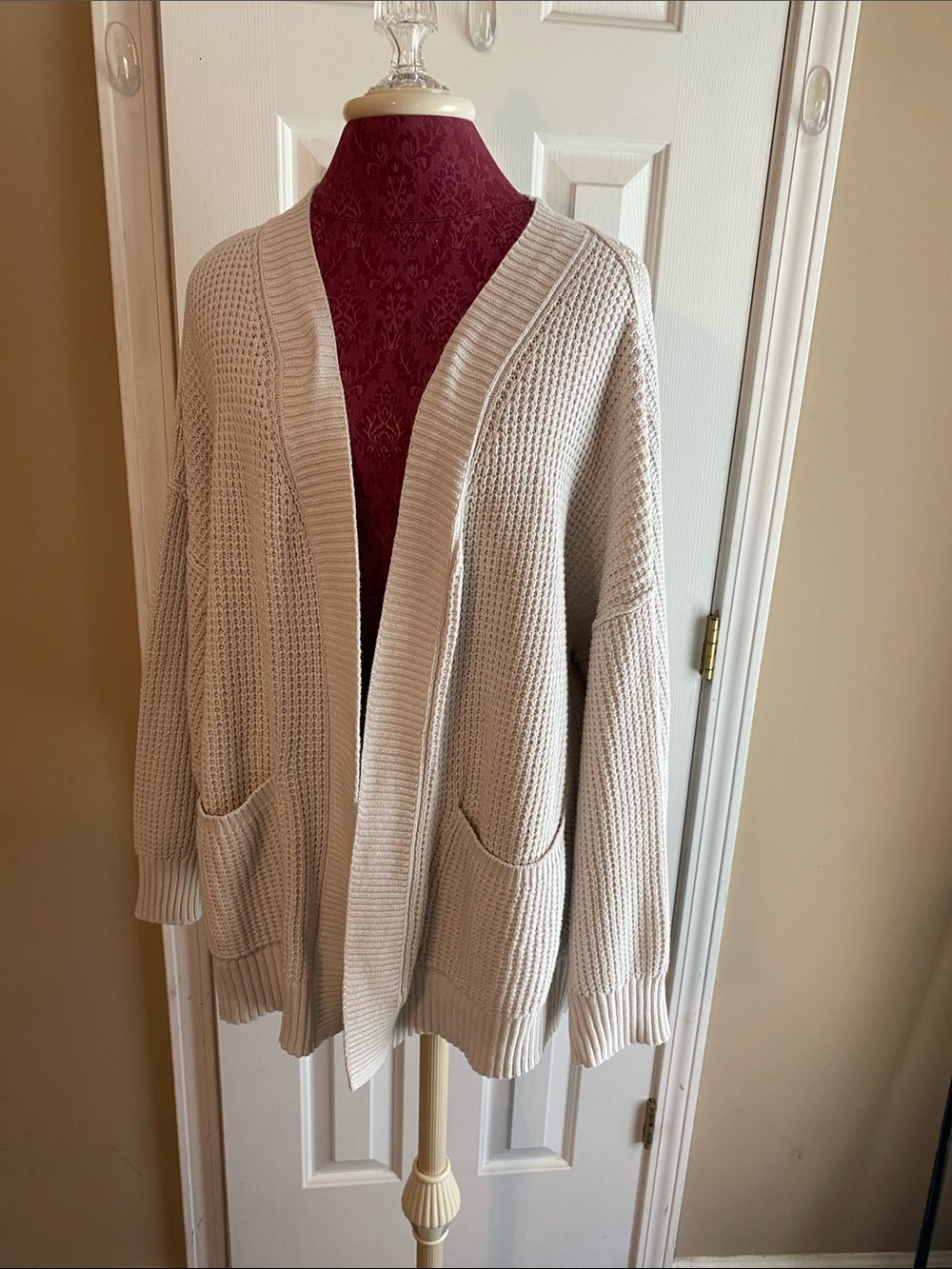 Universal Thread Cream XXL Open-Front Waffle Knit Cardigan with Patch Pockets